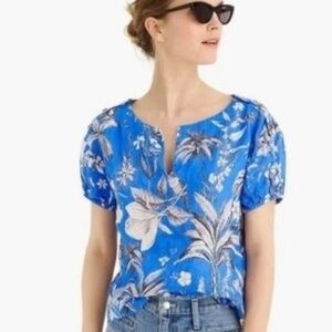 J.Crew Linen Top Ratti Blue Tropical Toile Small